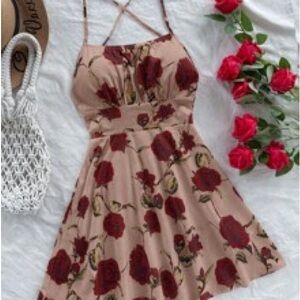 Floral Halter Dress in Red and Tan